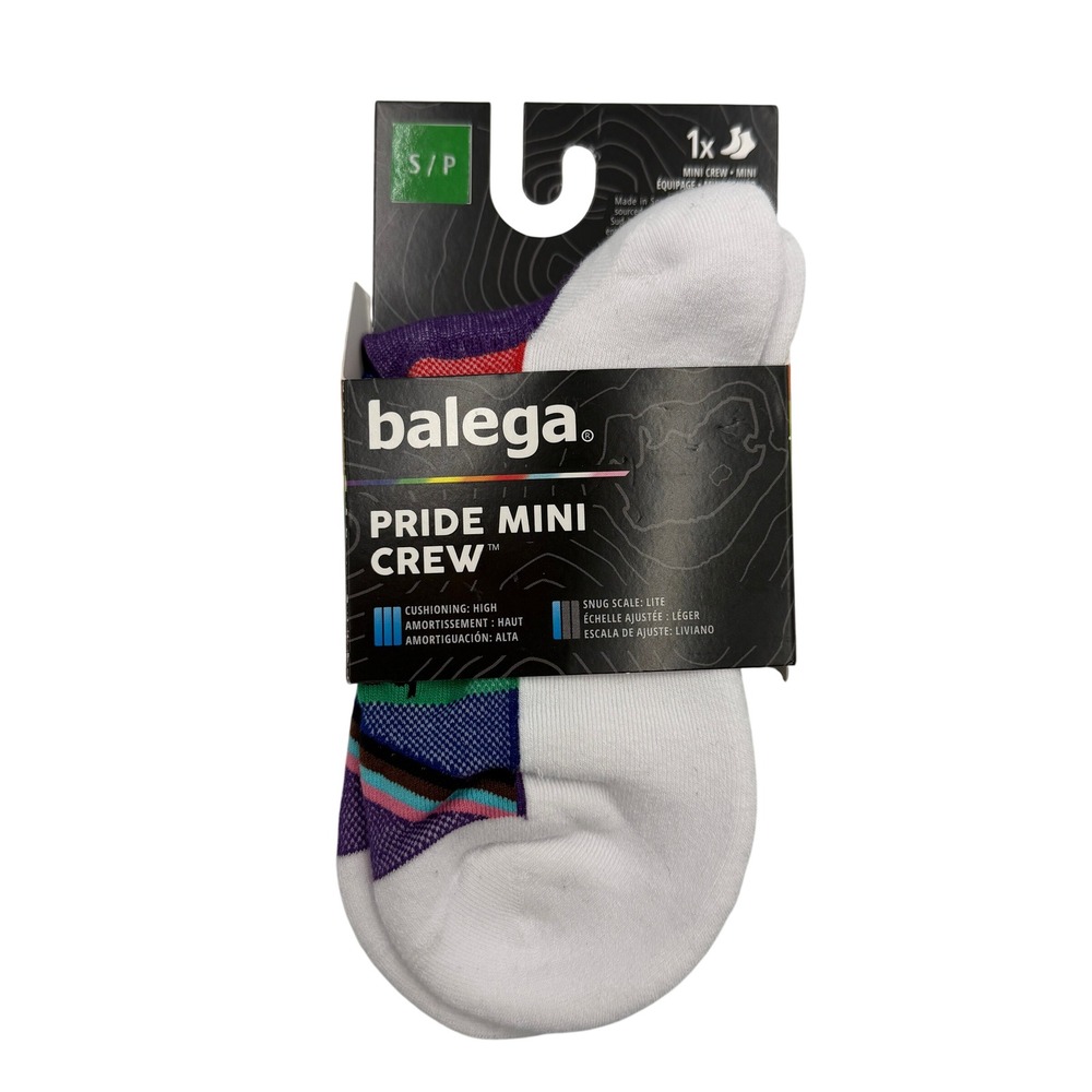Balega Pride Mini Crew Unisex Small White Rainbow High Cushion Running Socks NEW